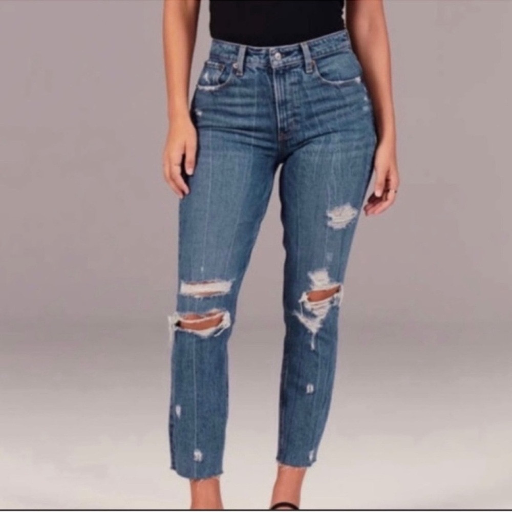 Abercrombie & Fitch High-Rise Distressed Blue Jeans